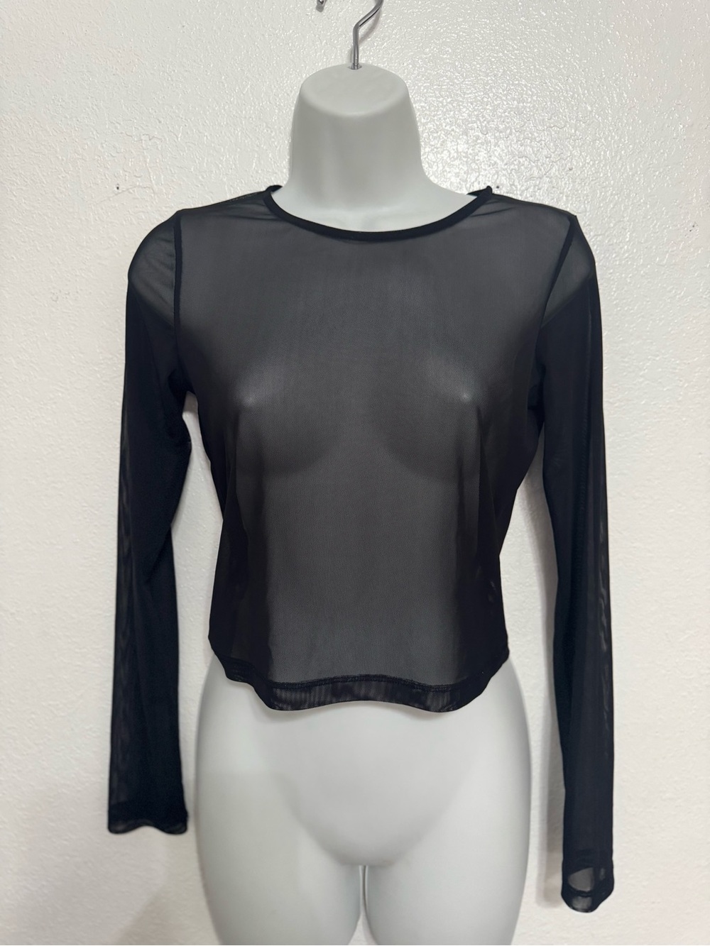 ASOS Black Sheer Long Sleeve Mesh Crop Top Size 4 - Picture 3 of 8